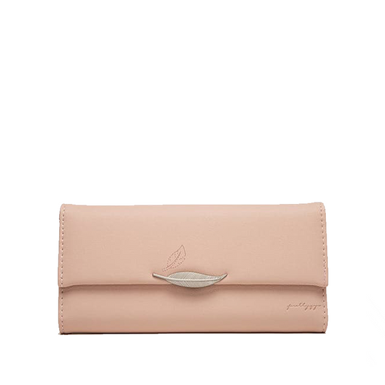 Elegant Leaf-Adorned Trifold Leather Wallet