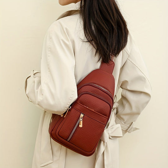 Serena’s Vintage Flair | Multi-Pocket PU Leather Chest Bag - Grace Bags