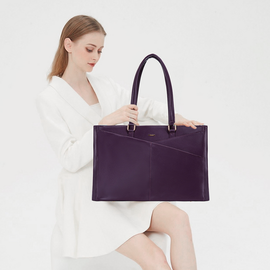 Elegant Purple Leather Laptop Tote